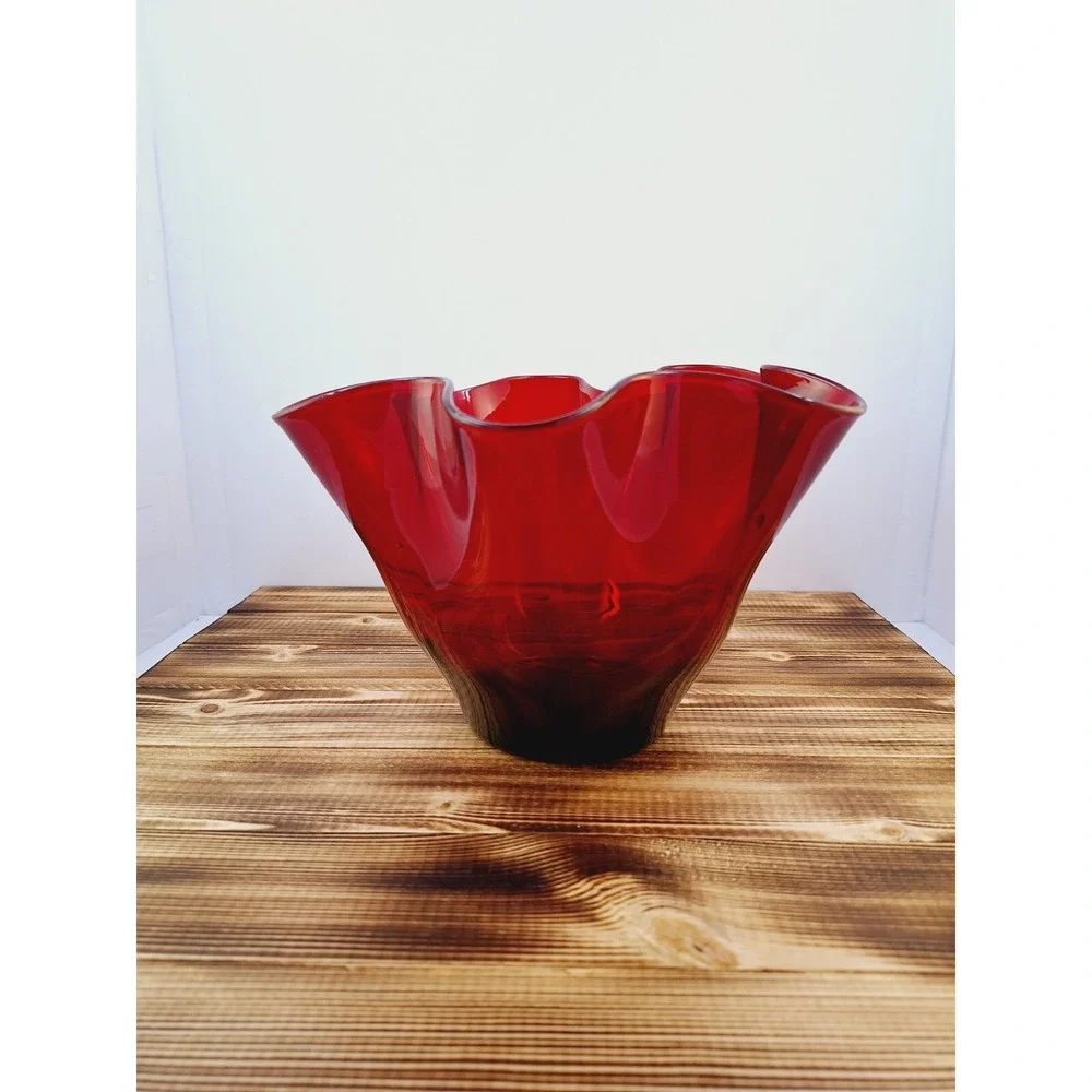 Vintage Ruby Red Footed Ruffled Glass Candy - Fruit Dish‎ 5.5
